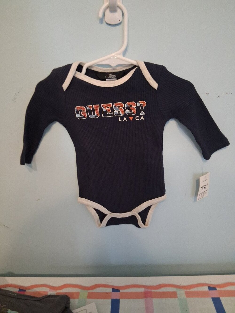 Infant boys onesie, Guess, size 0/3 months, blue, new with tags